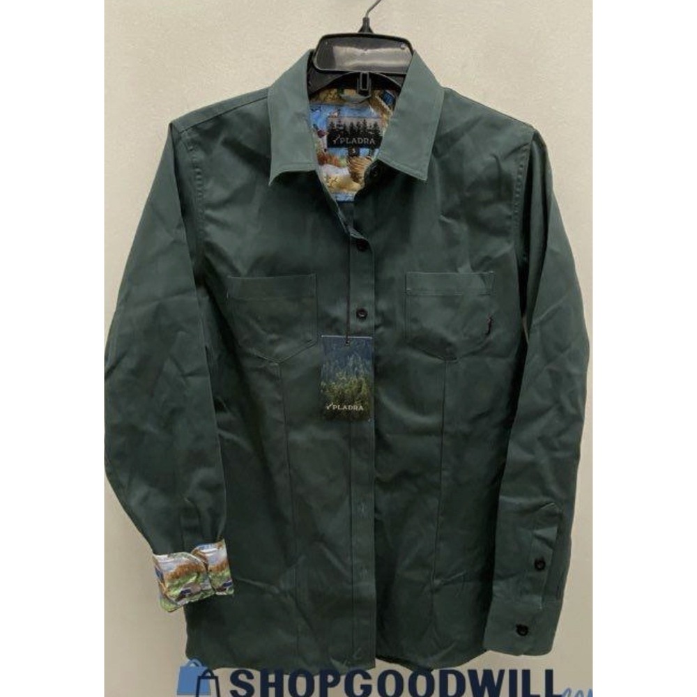 Pladra Women's Fir Green Pincord Leon Button Up Shirt - Size S
